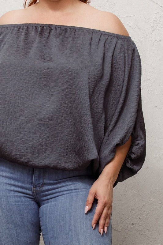 Black Texture Jacquard Balloon 3/4 Sleeve Top