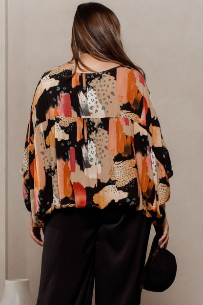 Black Abstract Geo Print Woven Blouse