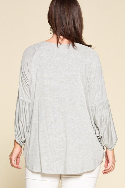 Curvy Raglan Sleeve V-Neck Top