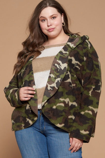 Curvy Camo Fluffy Hooded Jacket