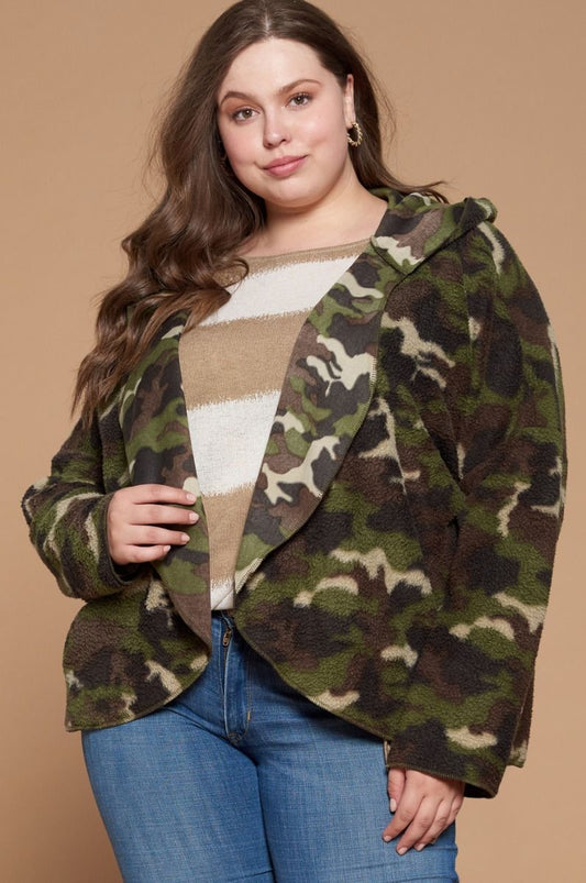Curvy Camo Fluffy Hooded Jacket