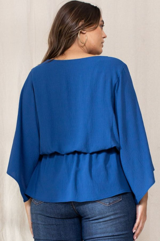 Curvy Denim Blue Air Flow Peplum Top
