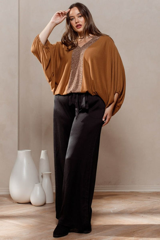 Camel Dolman Glitter Top