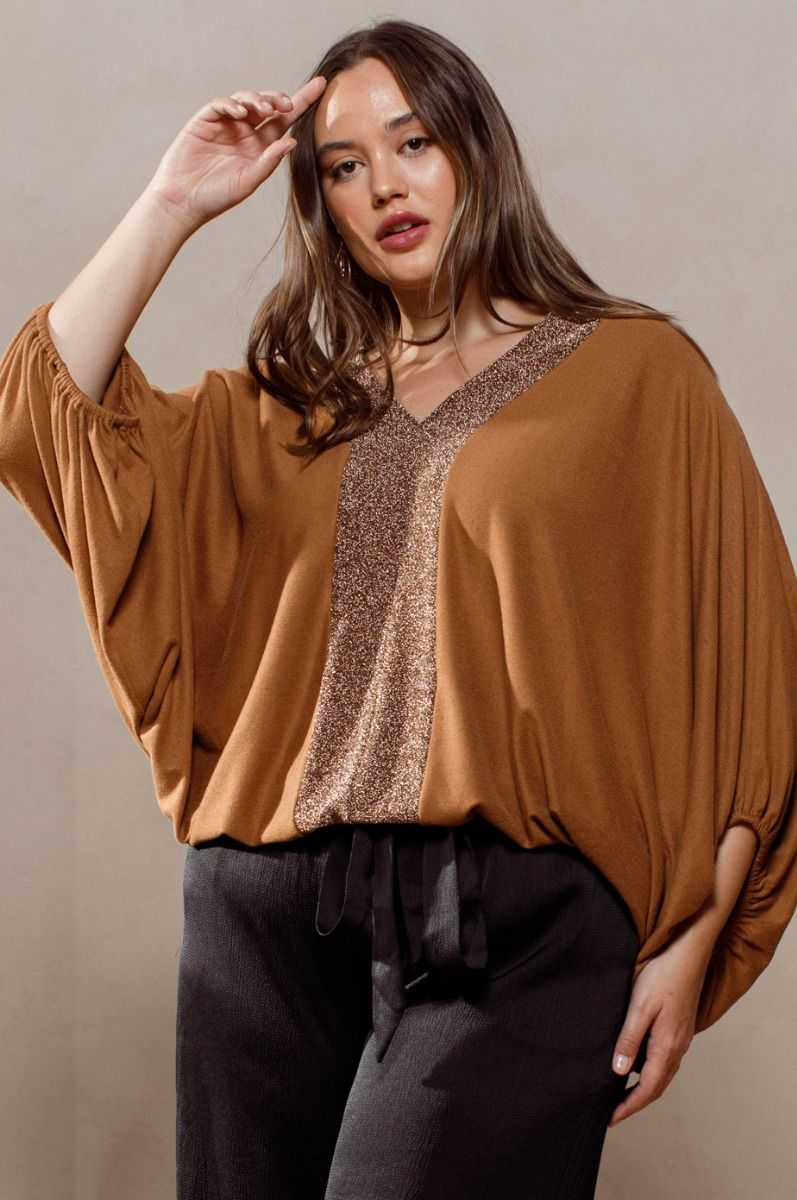 Camel Dolman Glitter Top
