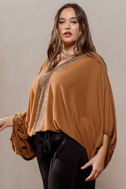 Camel Dolman Glitter Top