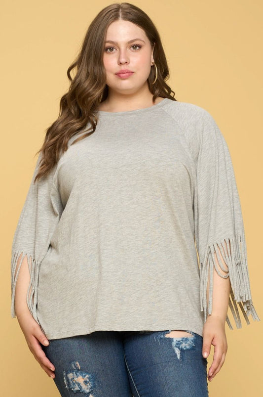 Fringed Solid Print Top (S-L)