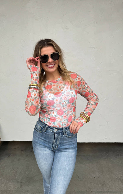BLAKELEY - PINK VINTAGE FLORAL MESH TOPS