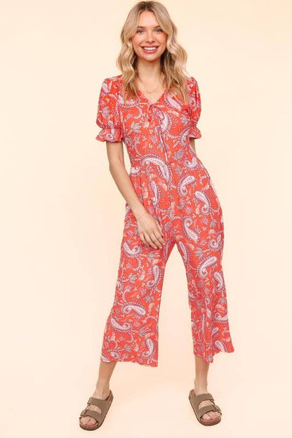 Haptics - Plus Flora Knit Spring Jumpsuit With Side Pockets