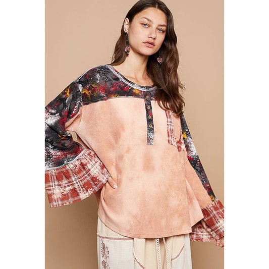 The Star Patch Plaid Contrast Top