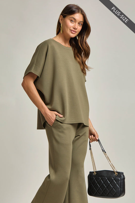 Olive-Poncho Top + Bell Bottom Modal Set