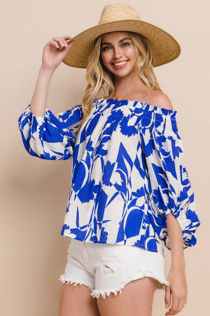 The Royal Leaf Printed Off Shoulder Blouse