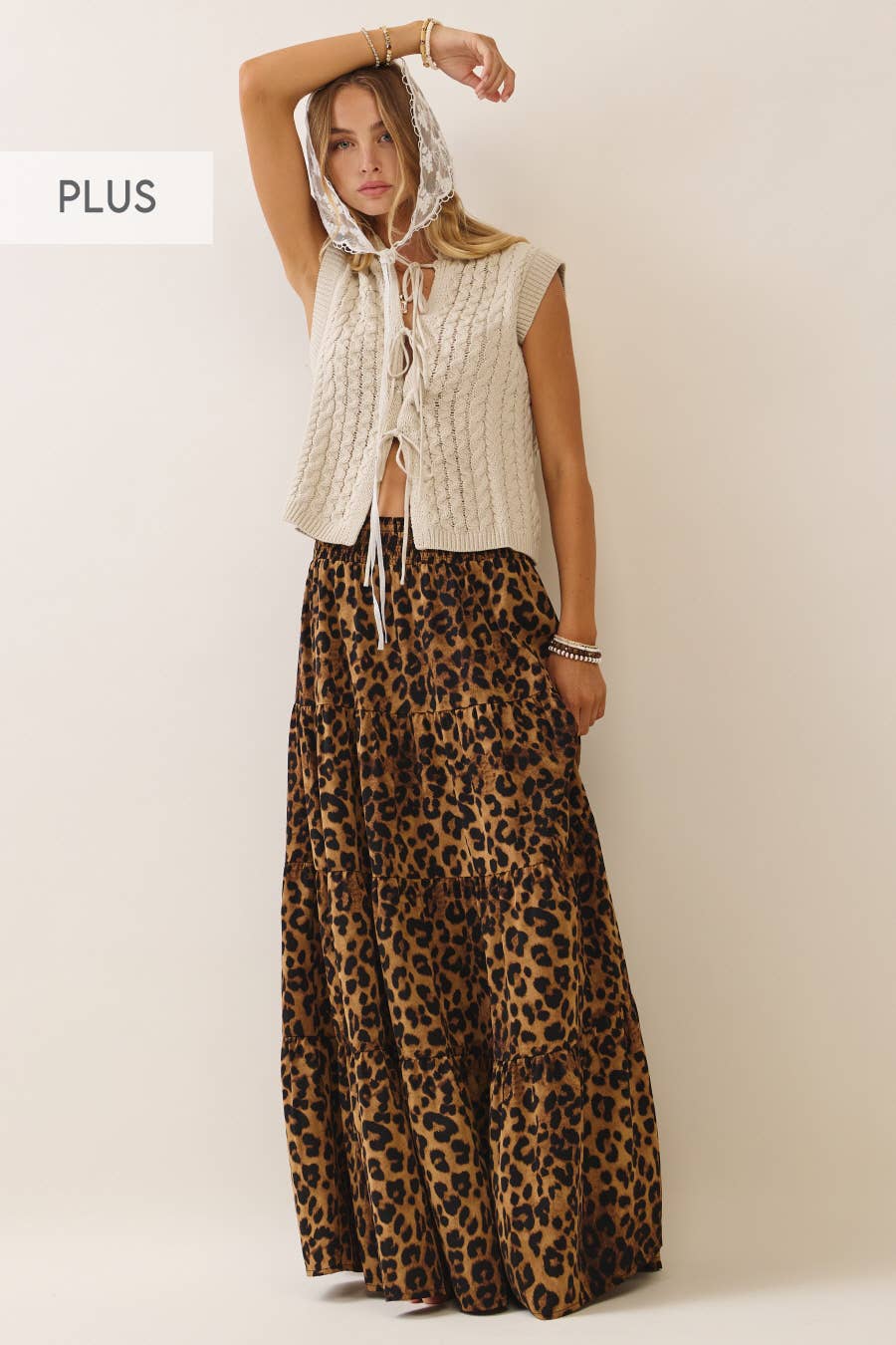 Oddi - Leopard Print Tired Midi Skirt