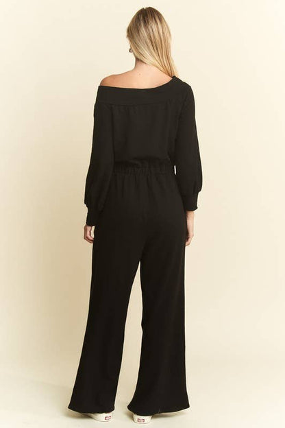 Curvy Line Off Shoulder Terry Knit Jumpsuit