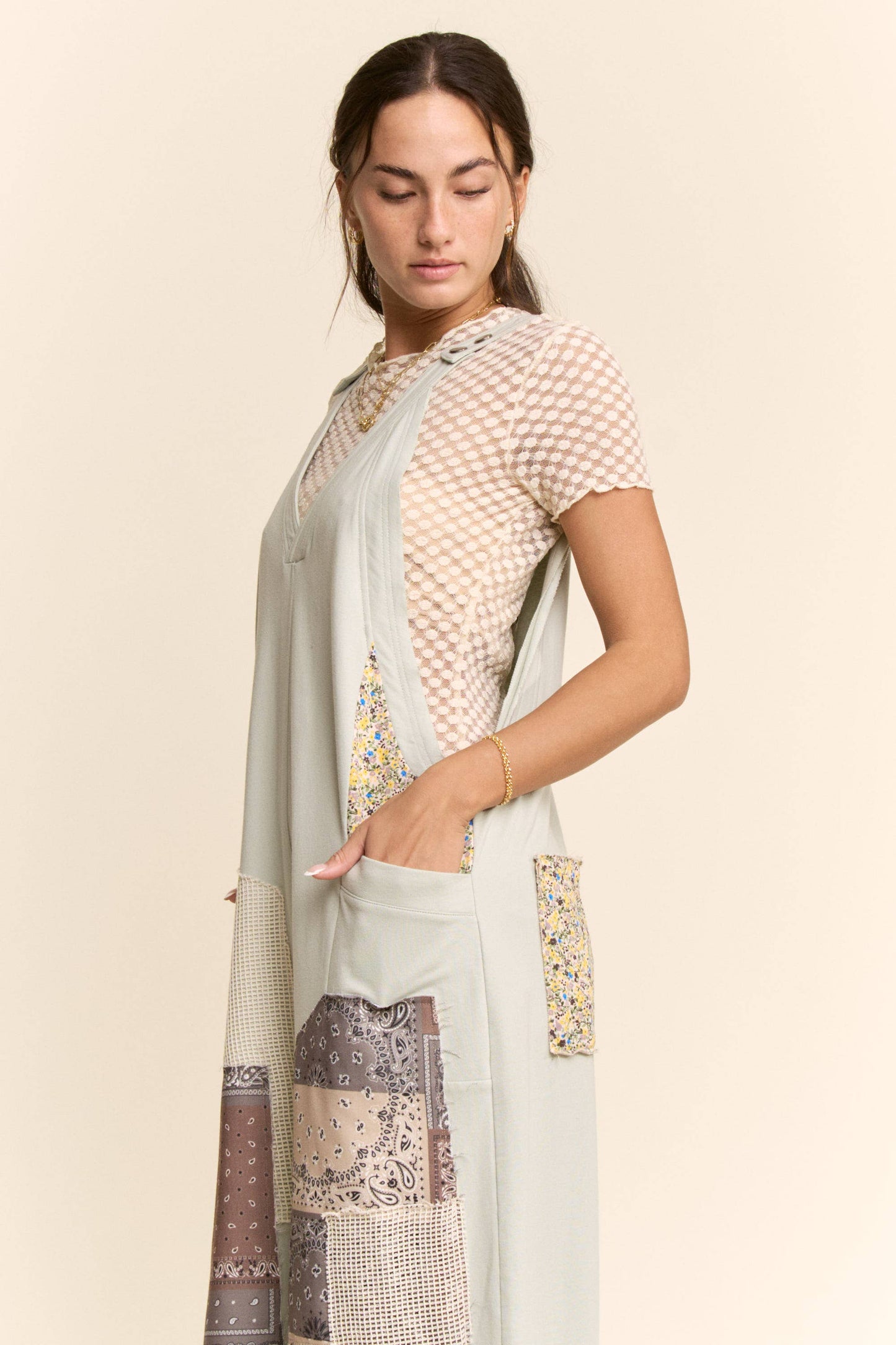 Davi & Dani -COTTON PATCHWORK JUMPSUIT ADJUSTABLE STRAP