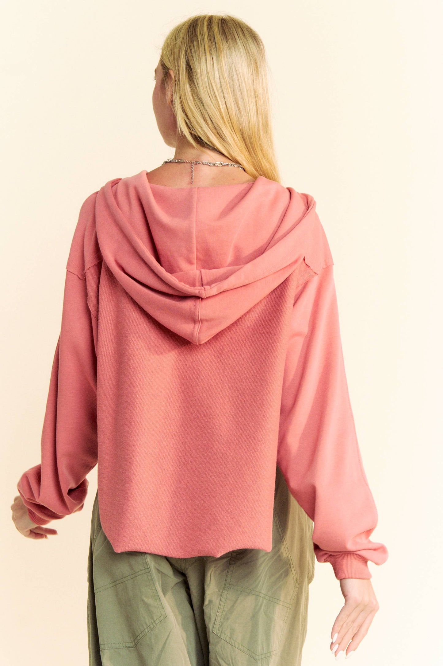 Coral - LONG SLEEVES PRINT TIE LOOSE FIT HOODIE TOP