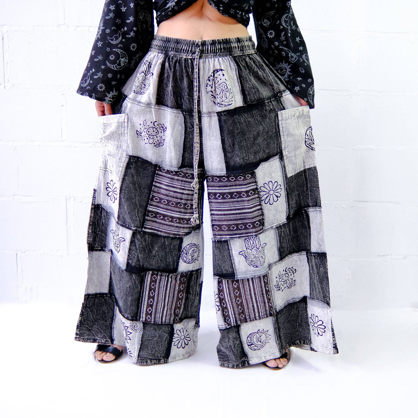 Cotton Patchwork Wide Leg Boho Pants