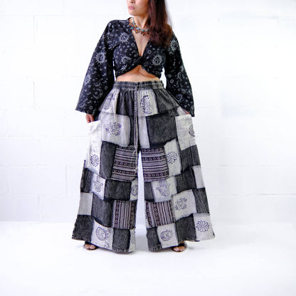 Cotton Patchwork Wide Leg Boho Pants