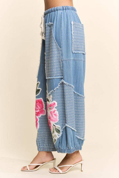 Davi & Dani - DENIM FLOWER PATCHWORK PANTS