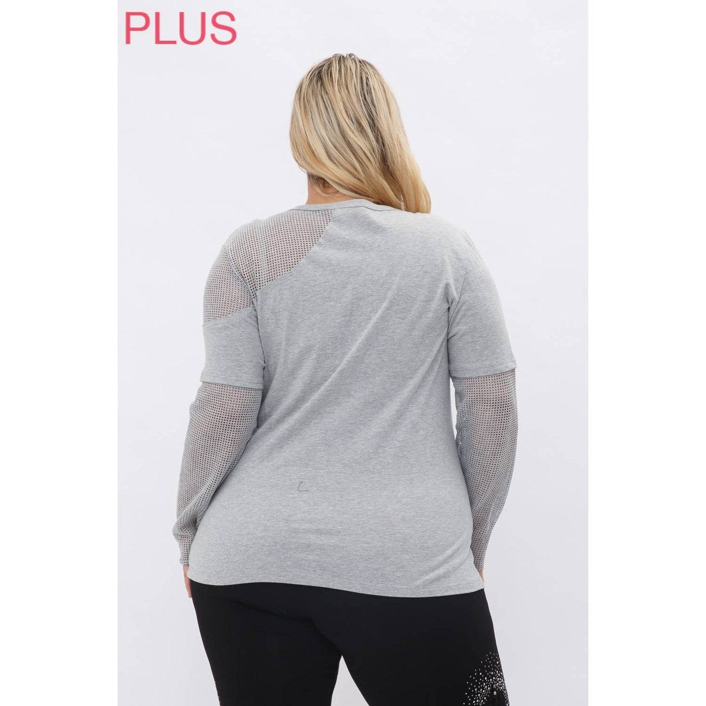 VOCAL - CURVY MESH MULTI MEDIA LONG SLEEVE TOP WITH WINGS