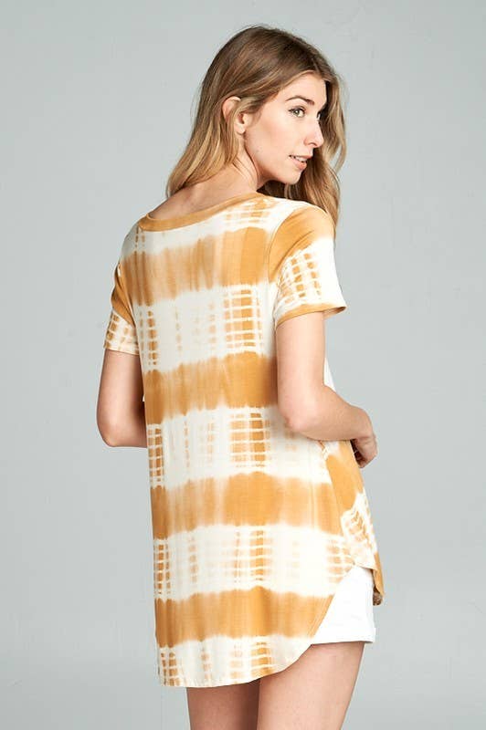 Mustard High Low Tye Dye V-Neck Tunic Top