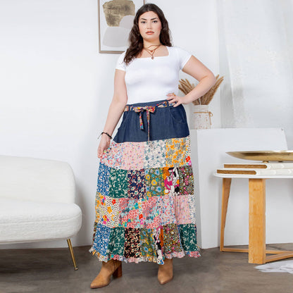 Western Boho Chic: Denim midi Skirt