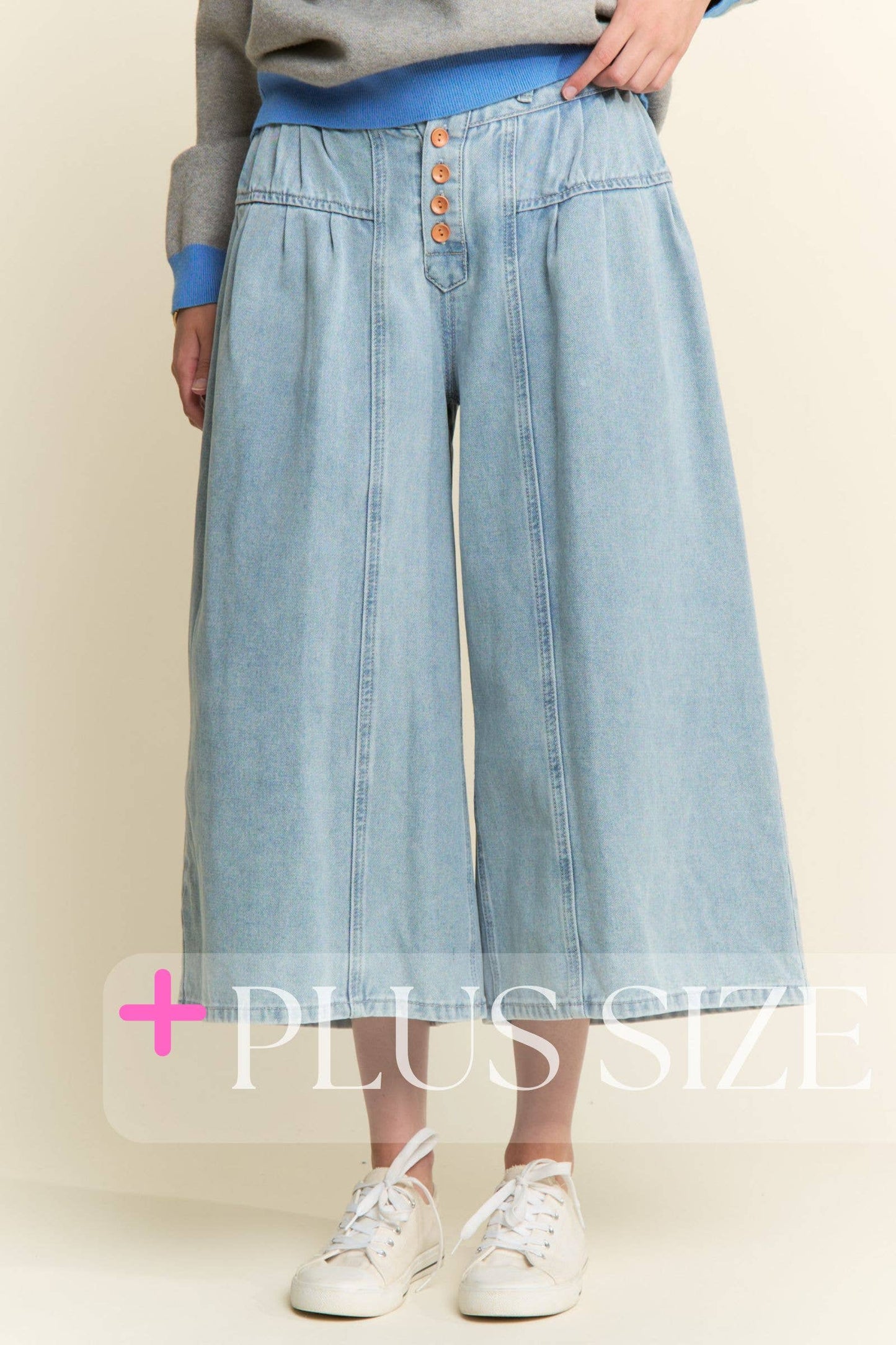 J.NNA -~  LIGHT DENIM CAPRI WIDE JEANS