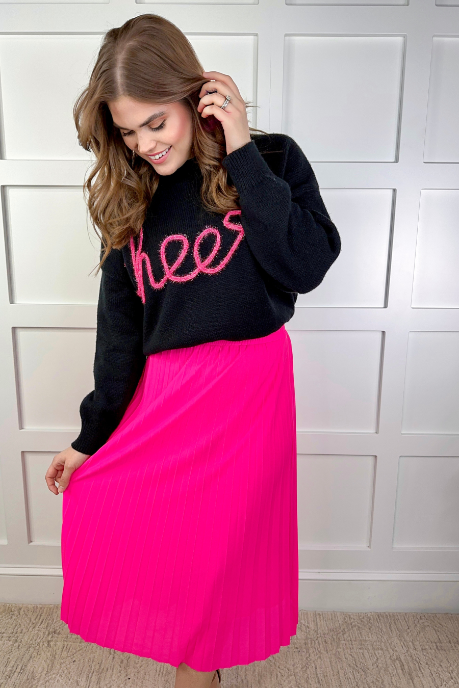Jess Lea - Hot Pink Aubrey Pleated Midi Skirt-3X
