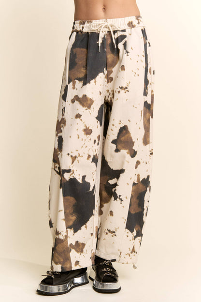 Davi & Dani-TIE-DYE WIDE-LEG DRAWSTRING-HEM PANTS