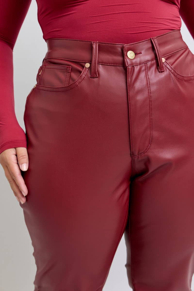 Judy Blue Jeans - Red Faux Leather High Waisted Tummy Control Straight
