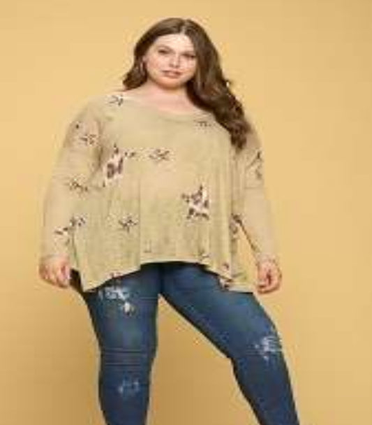 Khaki Star Leopard Sweater