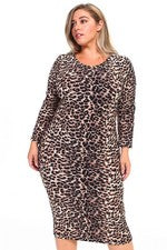 Leopard Bodycon Midi Dress - Plus Size
