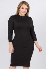 Curvy Black Mock Neck Midi Bodycon Dress