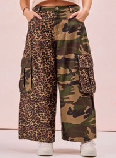 Mixed Leopard & Camo Cargo Pants