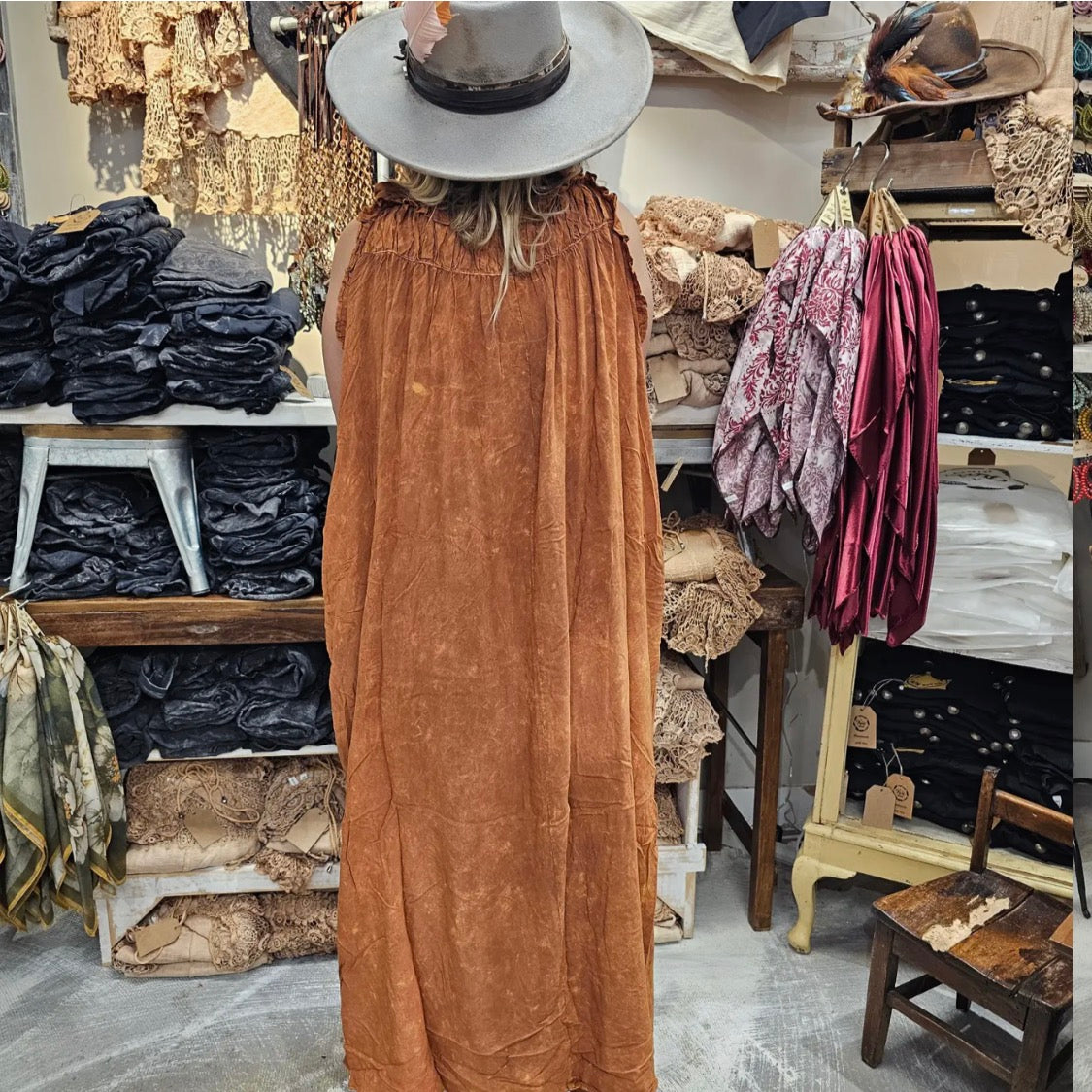 Rust Tuck Strap Dress By A Rare Bird