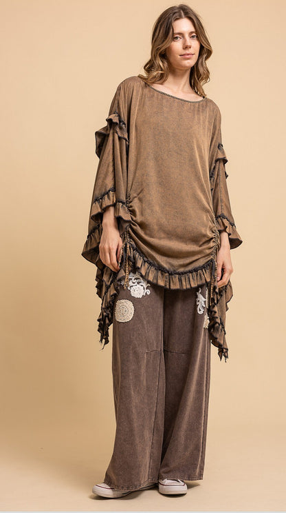 Solid Round Neck Ruffle Top