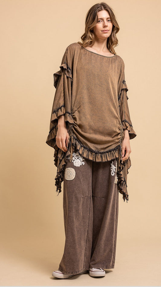 Solid Round Neck Ruffle Top