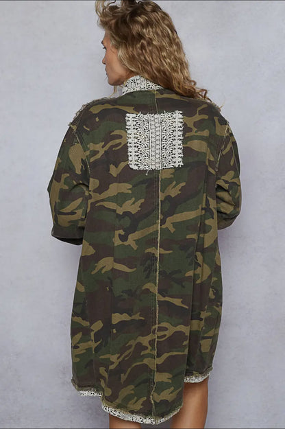 Oversized Camo Print Crochet Jacket