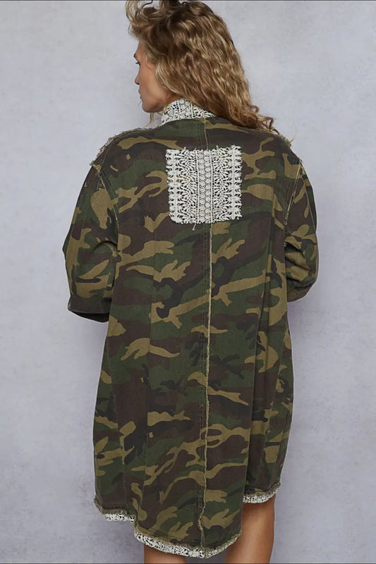 Oversized Camo Print Crochet Jacket