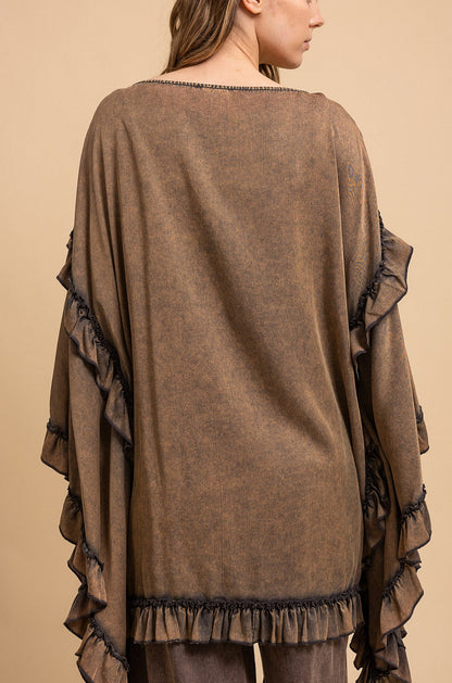 Solid Round Neck Ruffle Top