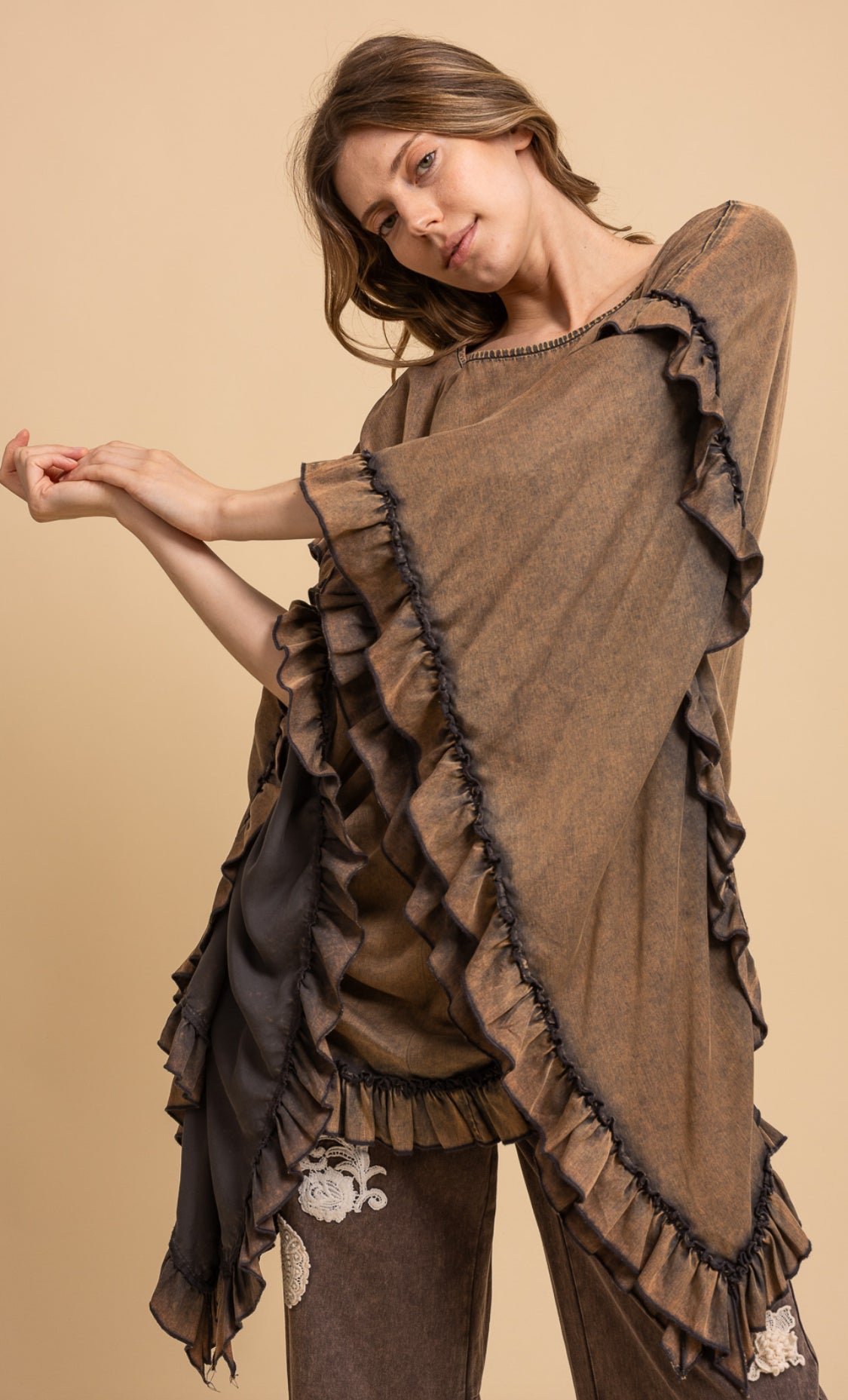 Solid Round Neck Ruffle Top