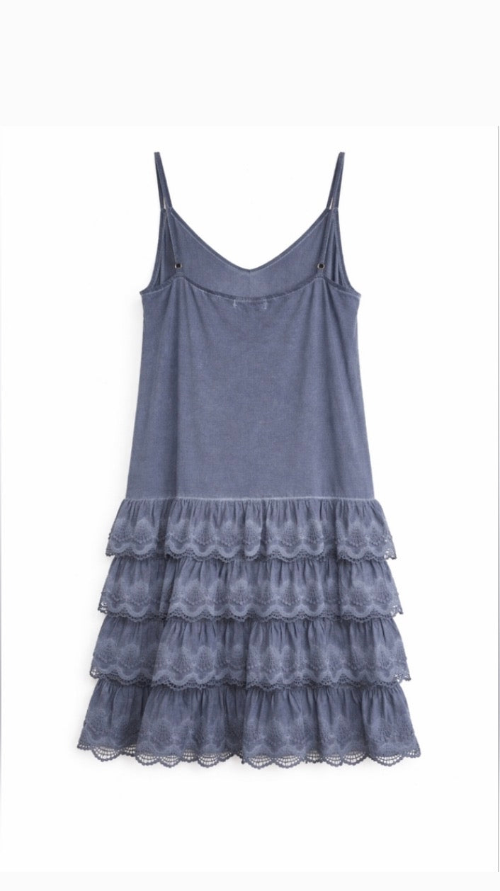 A Rare Bird Denim Color Ruffle Slip Dress