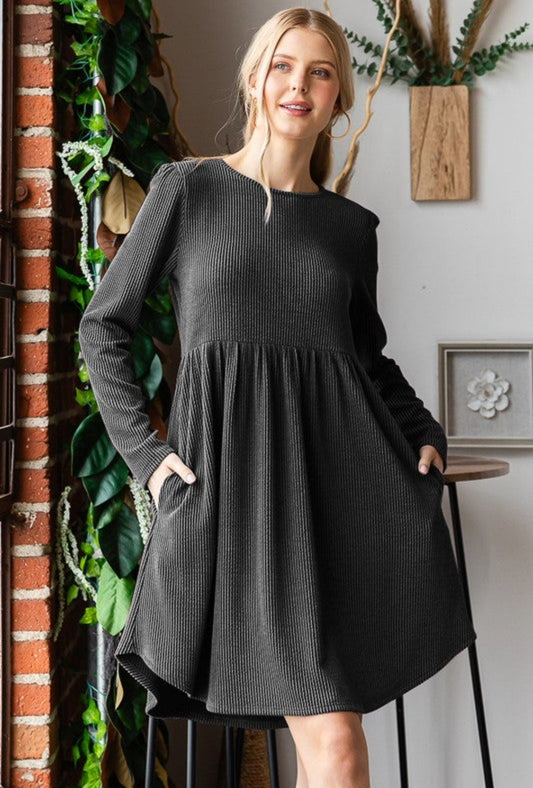 Baby Doll Urban Ribbed Dress-Gray-3X