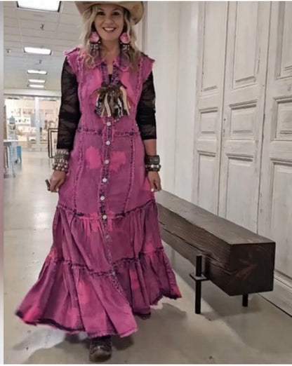 A Rare Bird Shop -Pink Acid Wash Tencel Duster/Dress