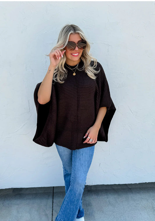 Brown-FALL MEG PULLOVER PONCHO