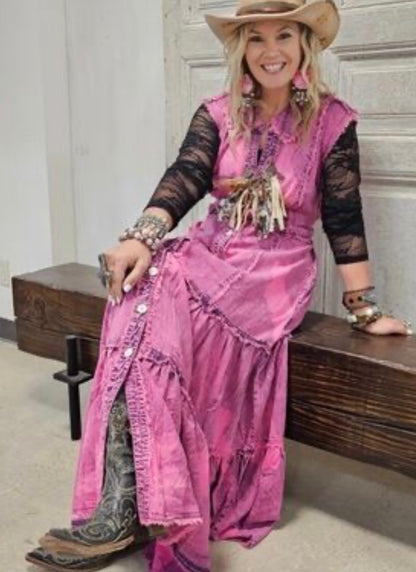 A Rare Bird Shop -Pink Acid Wash Tencel Duster/Dress