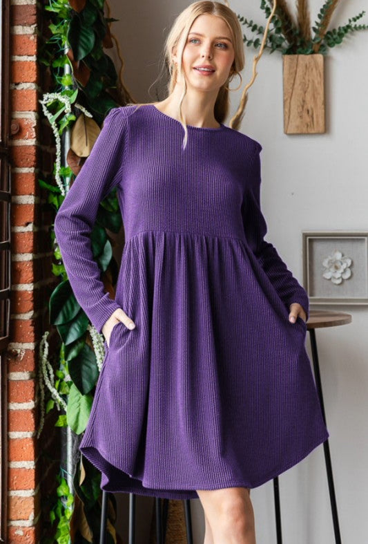 Baby Doll Urban Ribbed Dress-Purple-3X