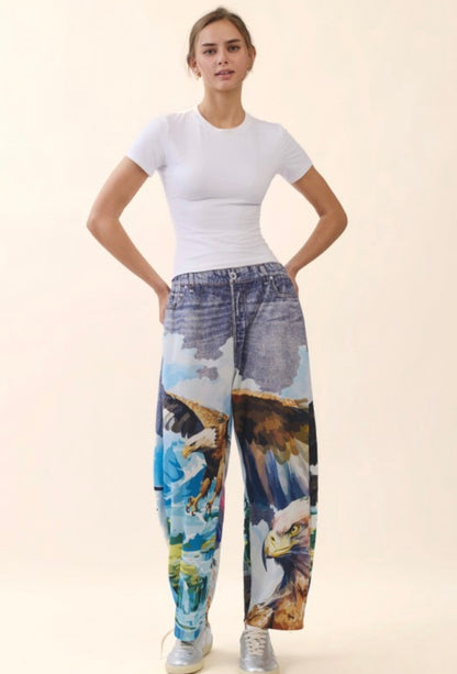 Oddi - Scentic Eagle-Denim look Sublimation Printed Pants