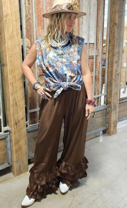 A Rare Bird Ruffled Satin Pants
