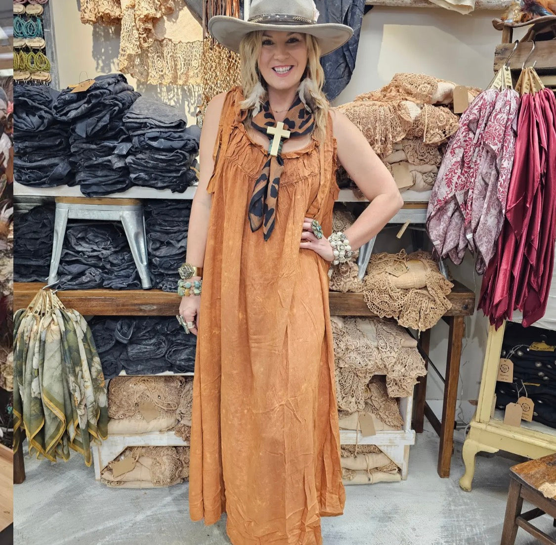 Rust Tuck Strap Dress By A Rare Bird