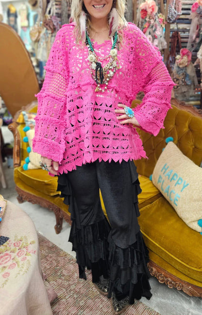 Hand Crochet Magenta Heart Shirt
